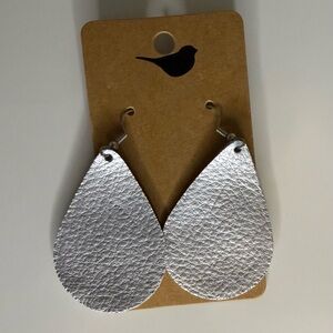 Silver Teardrop Faux Leather Earrings